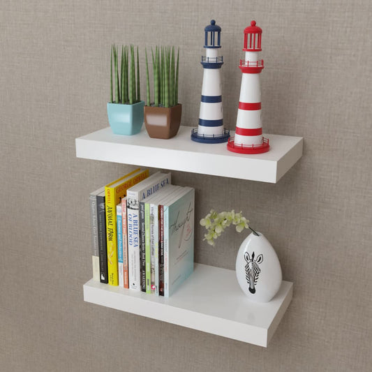 242182 2 White MDF Floating Wall Display Shelves Book/DVD Storage