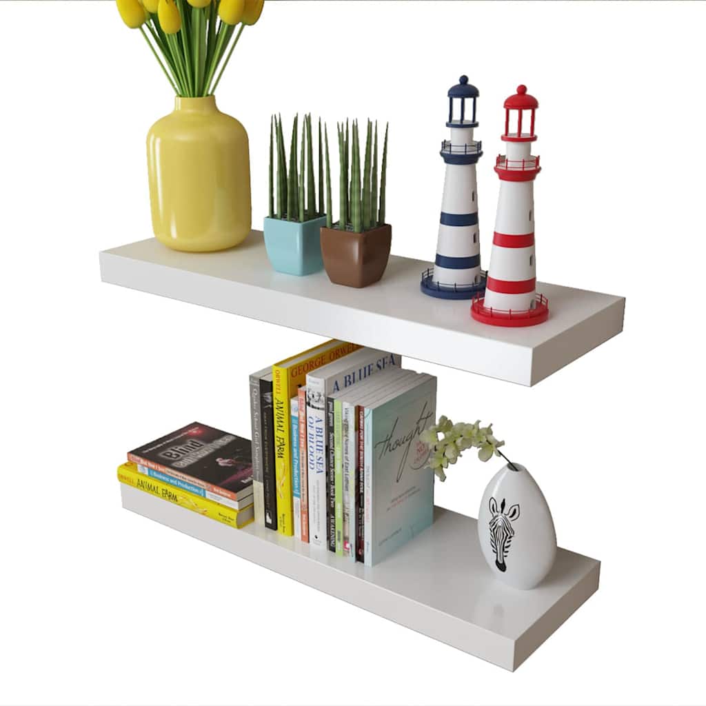 vidaXL Floating Wall Display Shelves Book/DVD Storage White MDF 2 pcs