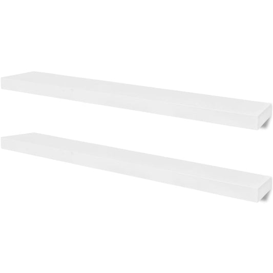 242185 2 White MDF Floating Wall Display Shelves Book/DVD Storage