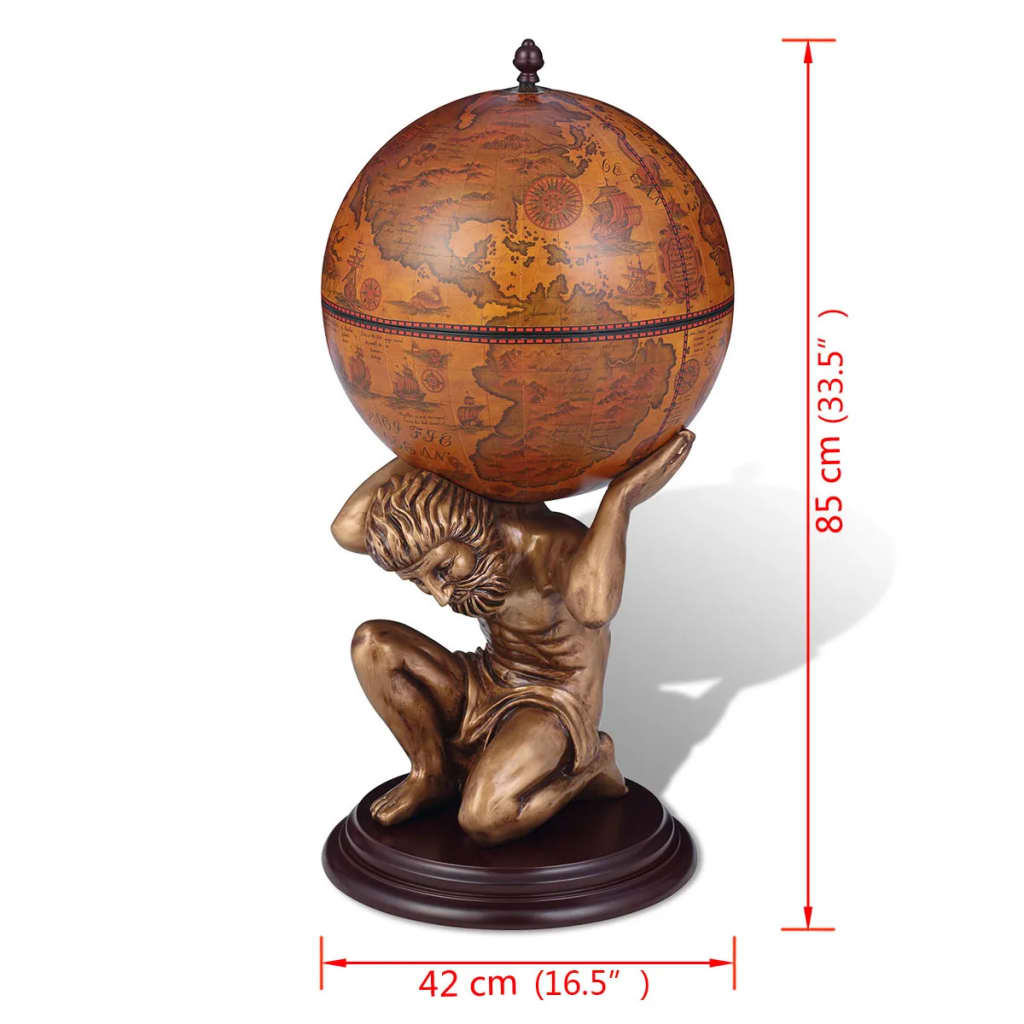 241958 vidaXL Globe Bar Wine Stand Atlas Design 42x42x85 cm