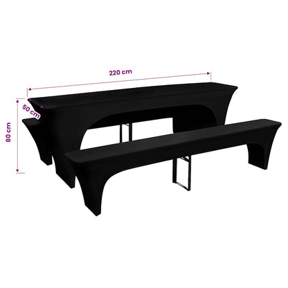 3 Slipcovers for Beer Table and Benches Stretch Black 220 x 50 x 80 cm