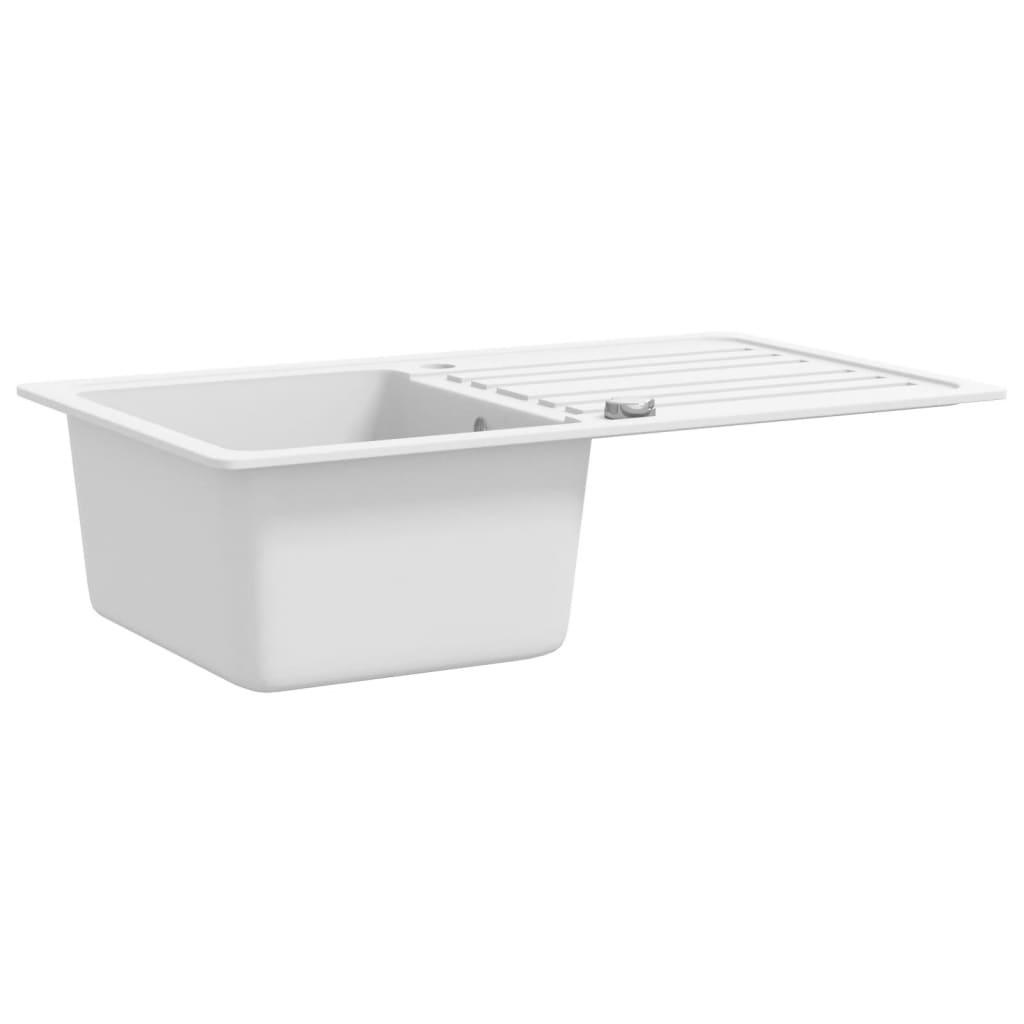 Granite Kitchen Sink Single Basin with Drainer Reversible White