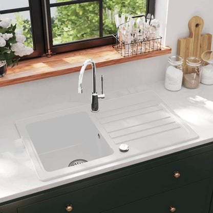 Granite Kitchen Sink Single Basin with Drainer Reversible White