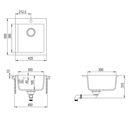 vidaXL Overmount Kitchen Sink Single Basin Granite Black