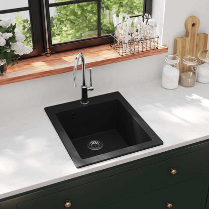 vidaXL Overmount Kitchen Sink Single Basin Granite Black