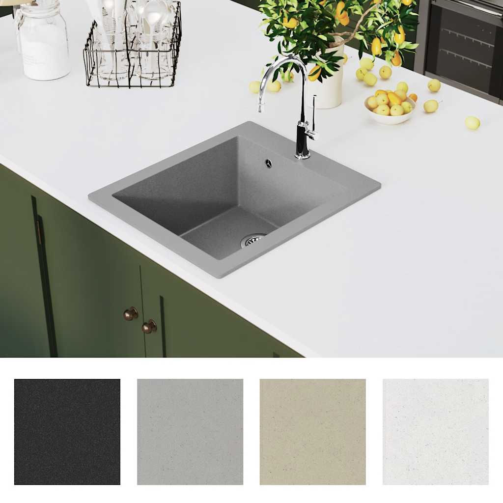 vidaXL Overmount Kitchen Sink Single Basin Granite Grey