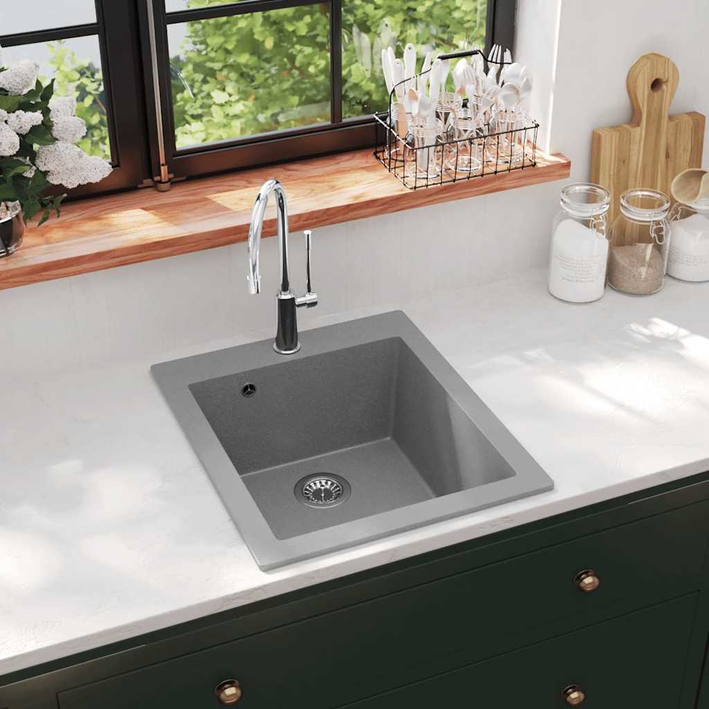 141673 vidaXL Overmount Kitchen Sink Single Basin Granite Grey