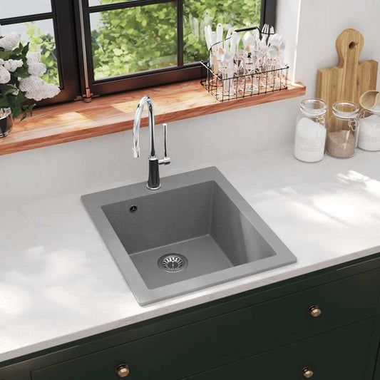 141673 vidaXL Overmount Kitchen Sink Single Basin Granite Grey