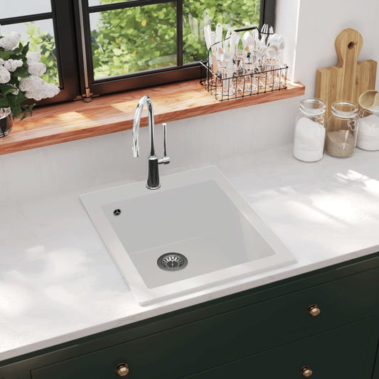 vidaXL Overmount Kitchen Sink Single Basin Granite White