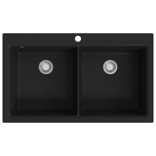 Overmount Kitchen Sink Double Basin Granite Black