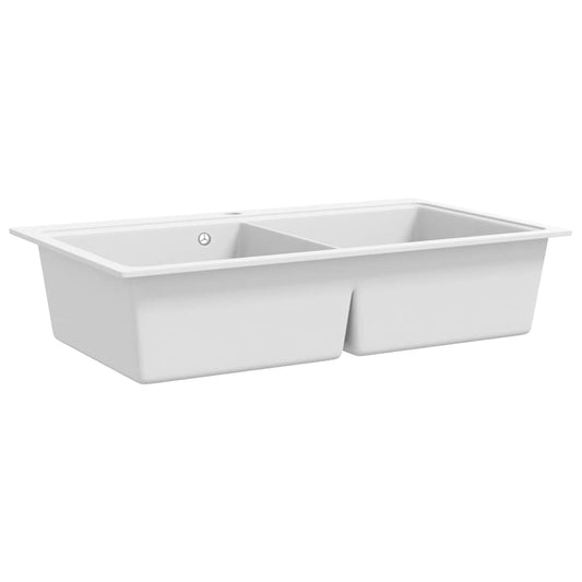 Overmount Kitchen Sink Double Basin Granite White