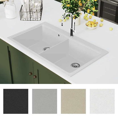 Overmount Kitchen Sink Double Basin Granite White