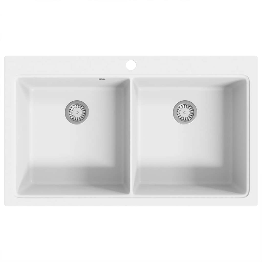 Overmount Kitchen Sink Double Basin Granite White