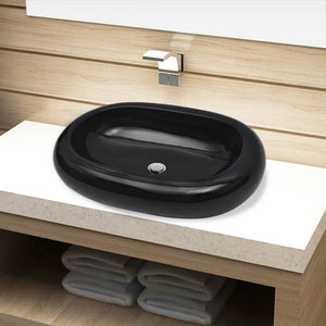 Ceramic Bathroom Sink Basin Black Oval