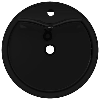 Ceramic Bathroom Sink Basin Faucet/Overflow Hole Black Round