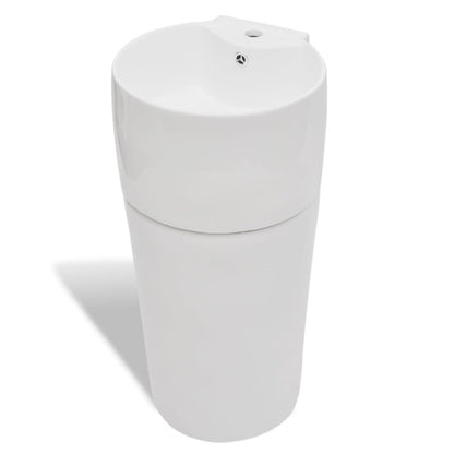 Ceramic Stand Bathroom Sink Basin Faucet/Overflow Hole White Round