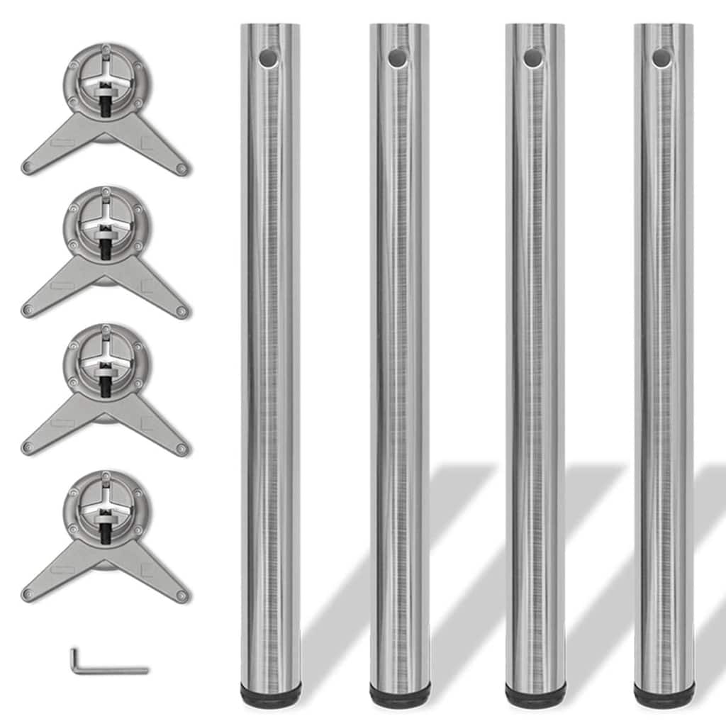 vidaXL Table Leg | Set of 4 | Brushed Nickel | Iron | 4 Pack | Height-Adjustable