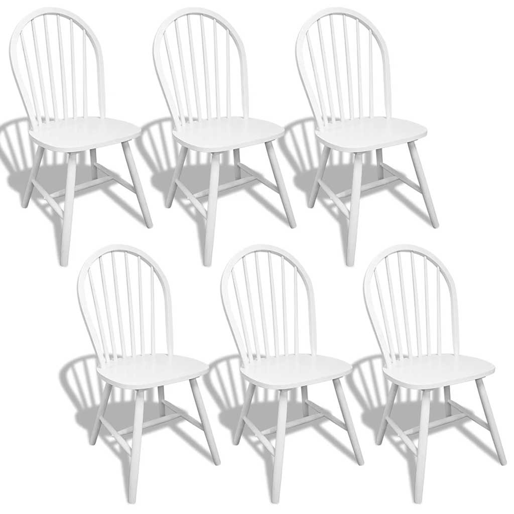 vidaXL Dining Chairs 6 pcs White Solid Rubber Wood