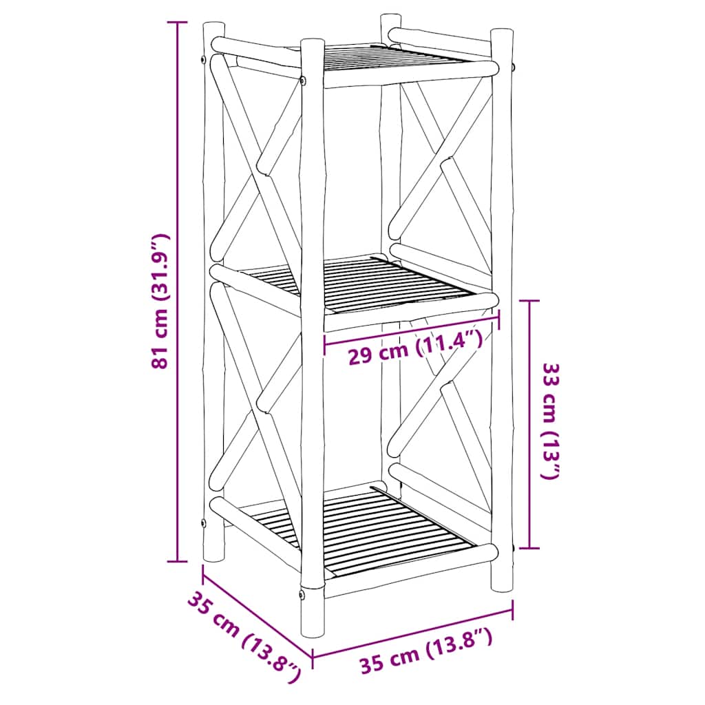 vidaXL 3-Tier Square Bamboo Shelf