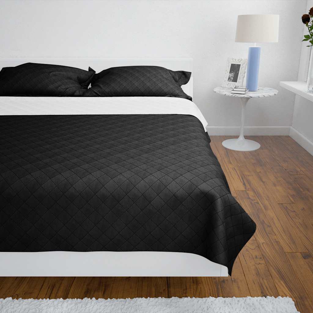 130886 Double-sided Quilted Bedspread Black/White 170 x 210 cm