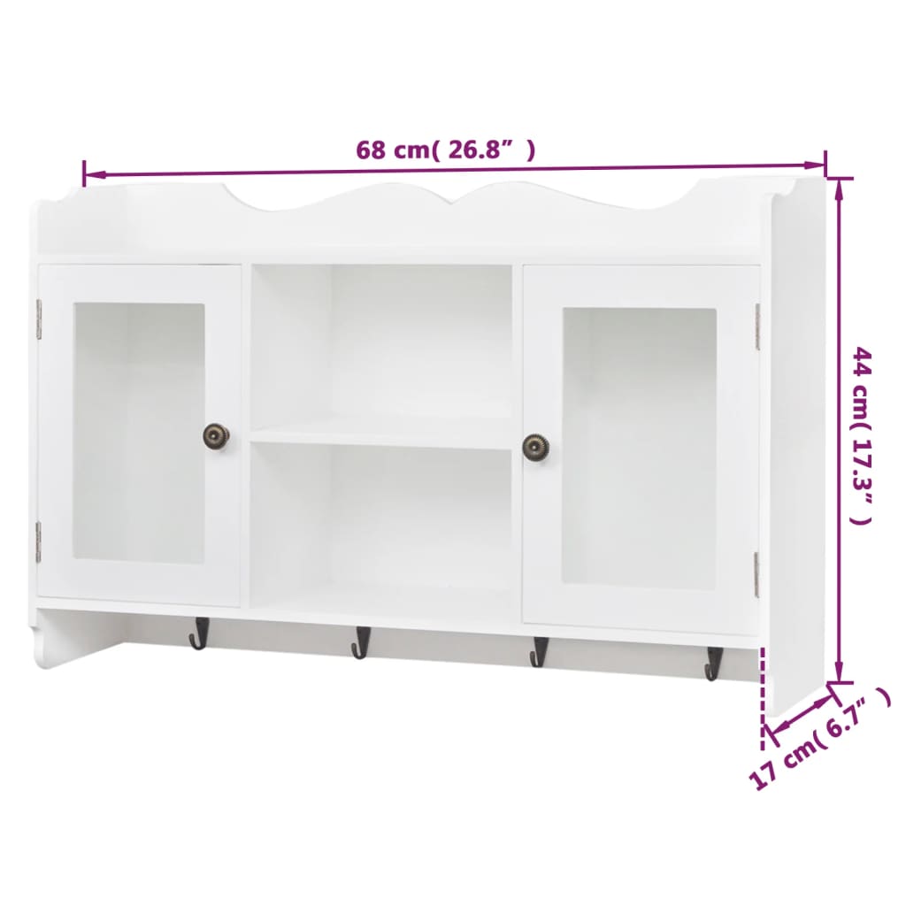 242435 White MDF Wall Cabinet Display Shelf Book/DVD/Glass Storage
