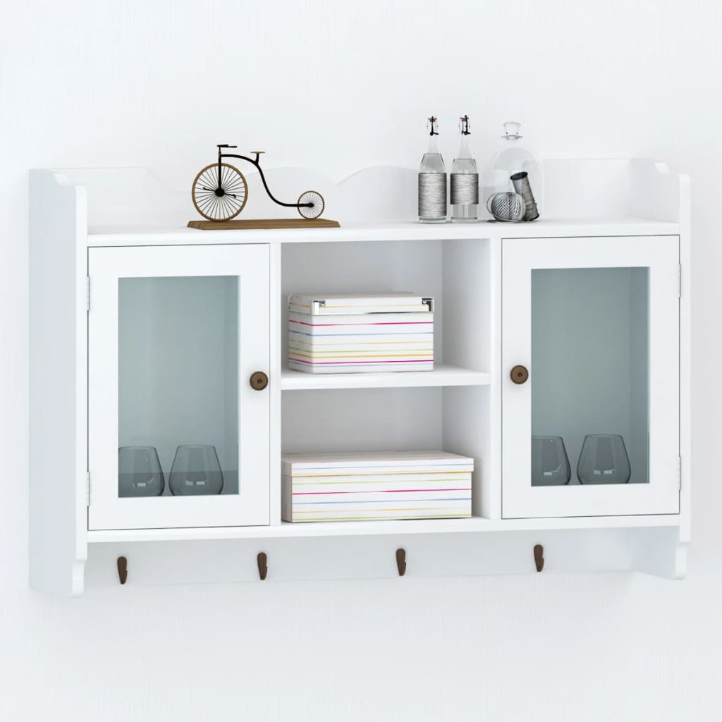 242435 White MDF Wall Cabinet Display Shelf Book/DVD/Glass Storage