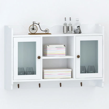 242435 White MDF Wall Cabinet Display Shelf Book/DVD/Glass Storage