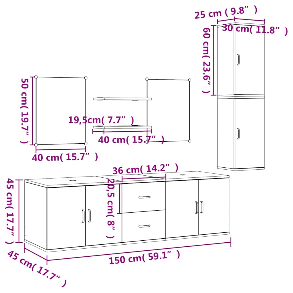 vidaXL 7 Piece Bathroom Furniture Set Black Engineered Wood