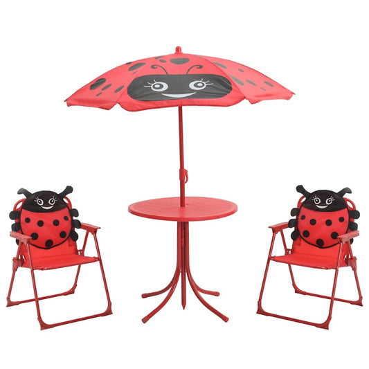 vidaXL 3 Piece Kids' Garden Bistro Set with Parasol Red