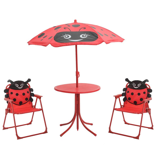 vidaXL 3 Piece Kids' Garden Bistro Set with Parasol Red
