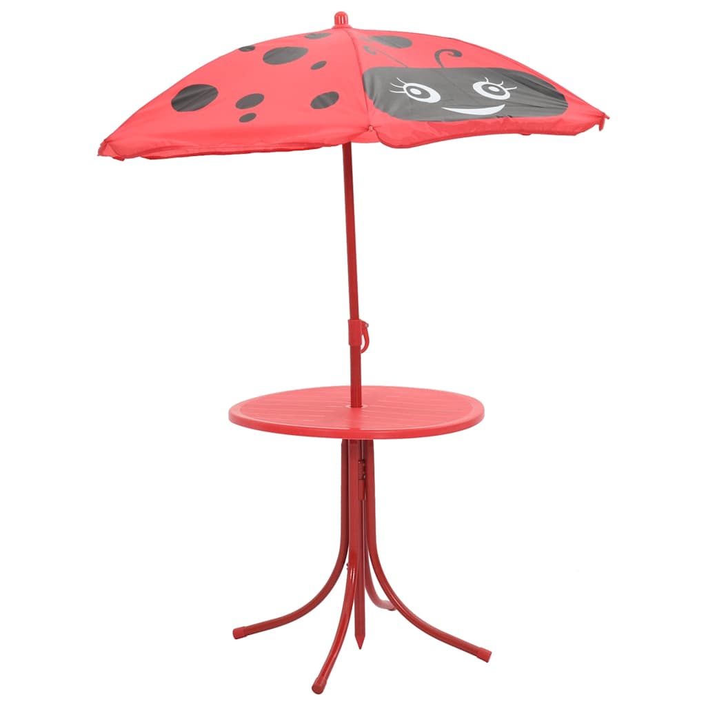 vidaXL 3 Piece Kids' Garden Bistro Set with Parasol Red