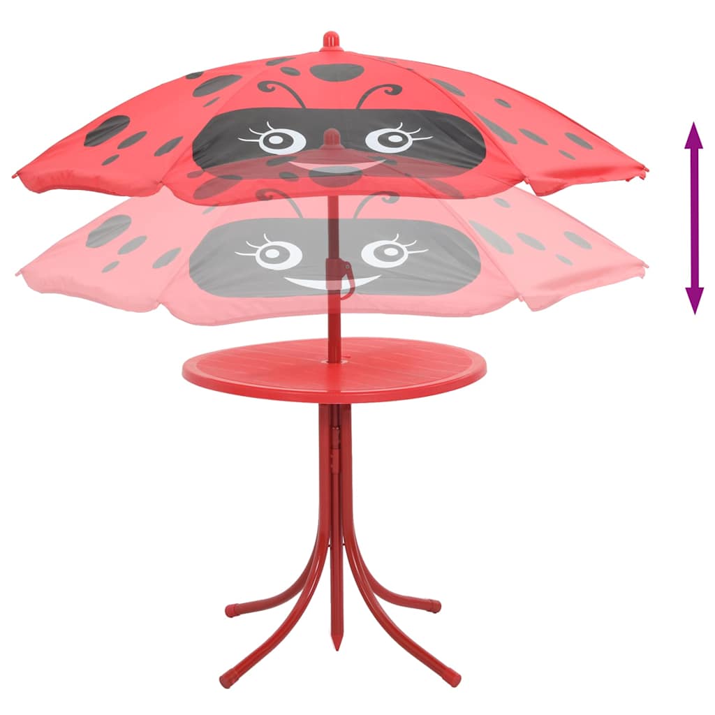 vidaXL 3 Piece Kids' Garden Bistro Set with Parasol Red