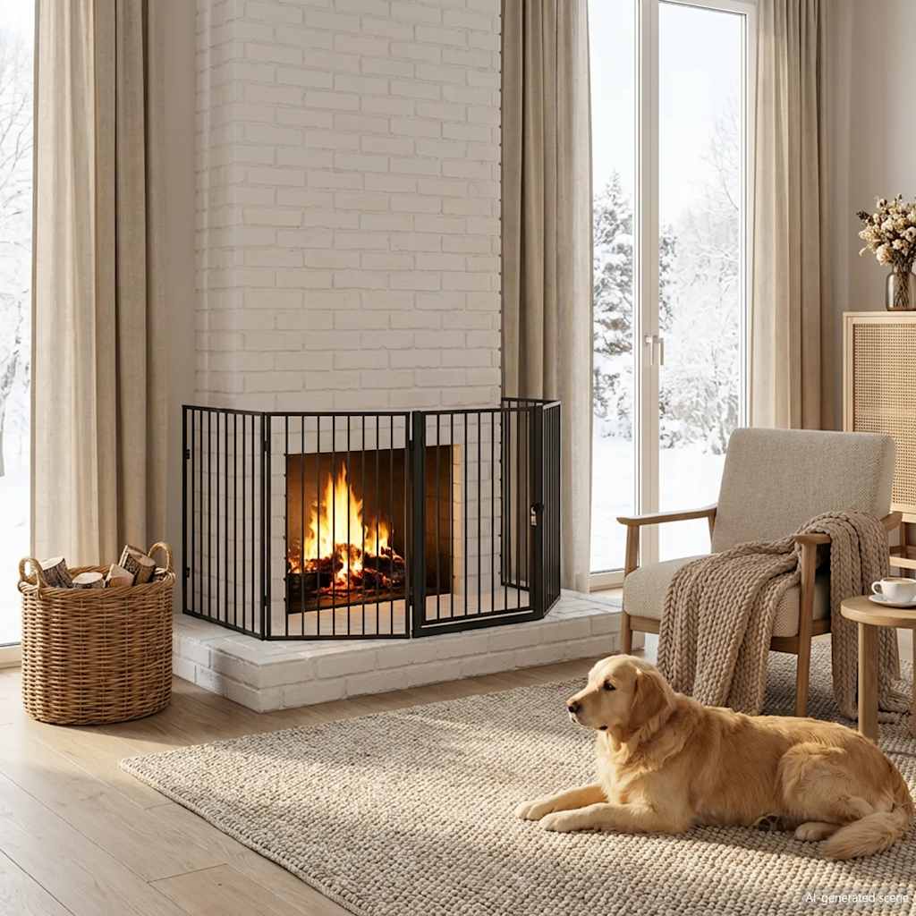 vidaXL Pet Fireplace Fence Steel Black