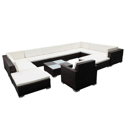 vidaXL 12 Piece Garden Lounge Set with Cushions Poly Rattan Brown