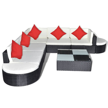 vidaXL 8 Piece Garden Lounge Set with Cushions Poly Rattan Black
