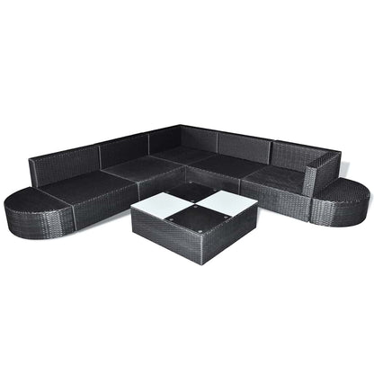 vidaXL 8 Piece Garden Lounge Set with Cushions Poly Rattan Black