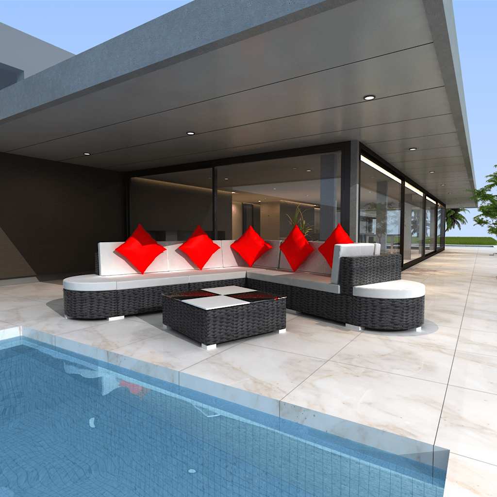 vidaXL 8 Piece Garden Lounge Set with Cushions Poly Rattan Black
