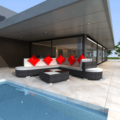 vidaXL 8 Piece Garden Lounge Set with Cushions Poly Rattan Black