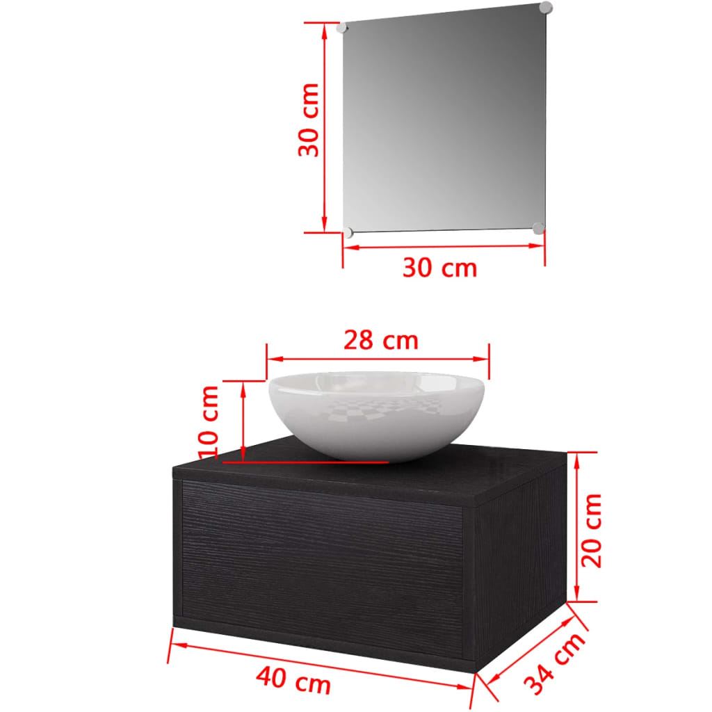 vidaXL Bathroom Cabinet | Black and White | Engineered wood, Ceramic | Compact