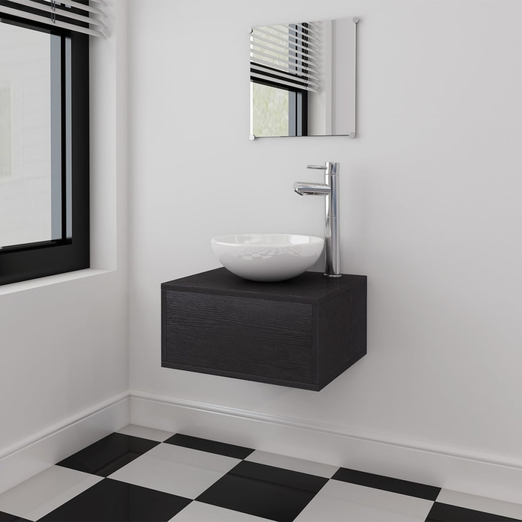 vidaXL Bathroom Cabinet | Black and White | Engineered wood, Ceramic | Compact