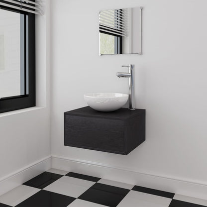 vidaXL Bathroom Cabinet | Black and White | Engineered wood, Ceramic | Compact