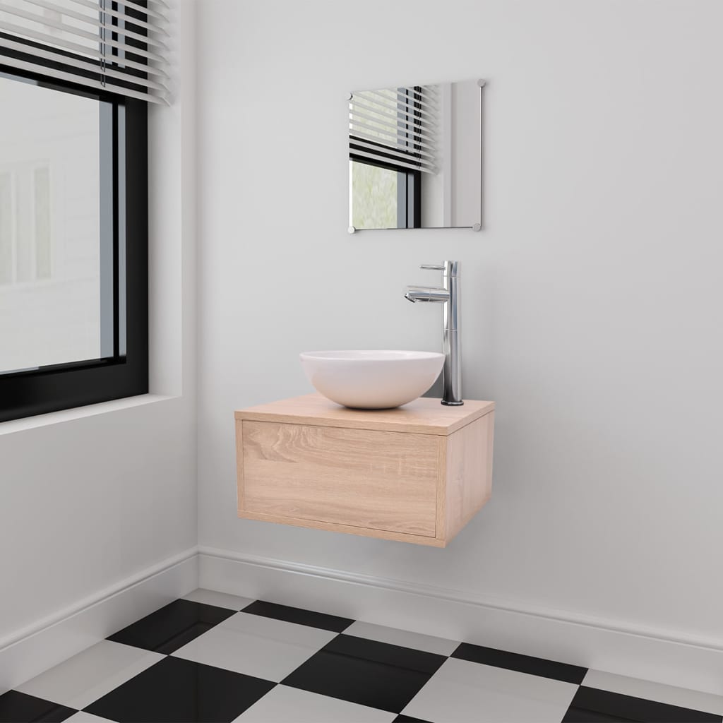 vidaXL Bathroom Cabinet | Beige | Engineered wood | Compact |  Minimalistic