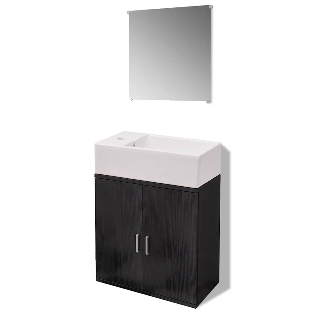 vidaXL Bathroom Cabinet | Black and White | Engineered wood, Ceramic | Compact