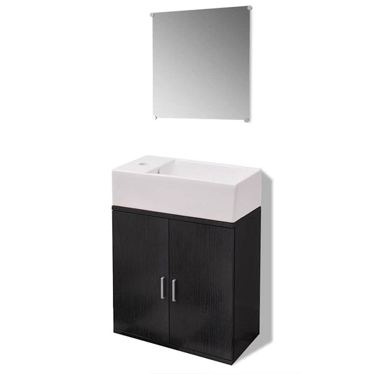 vidaXL Bathroom Cabinet | Black and White | Engineered wood, Ceramic | Compact