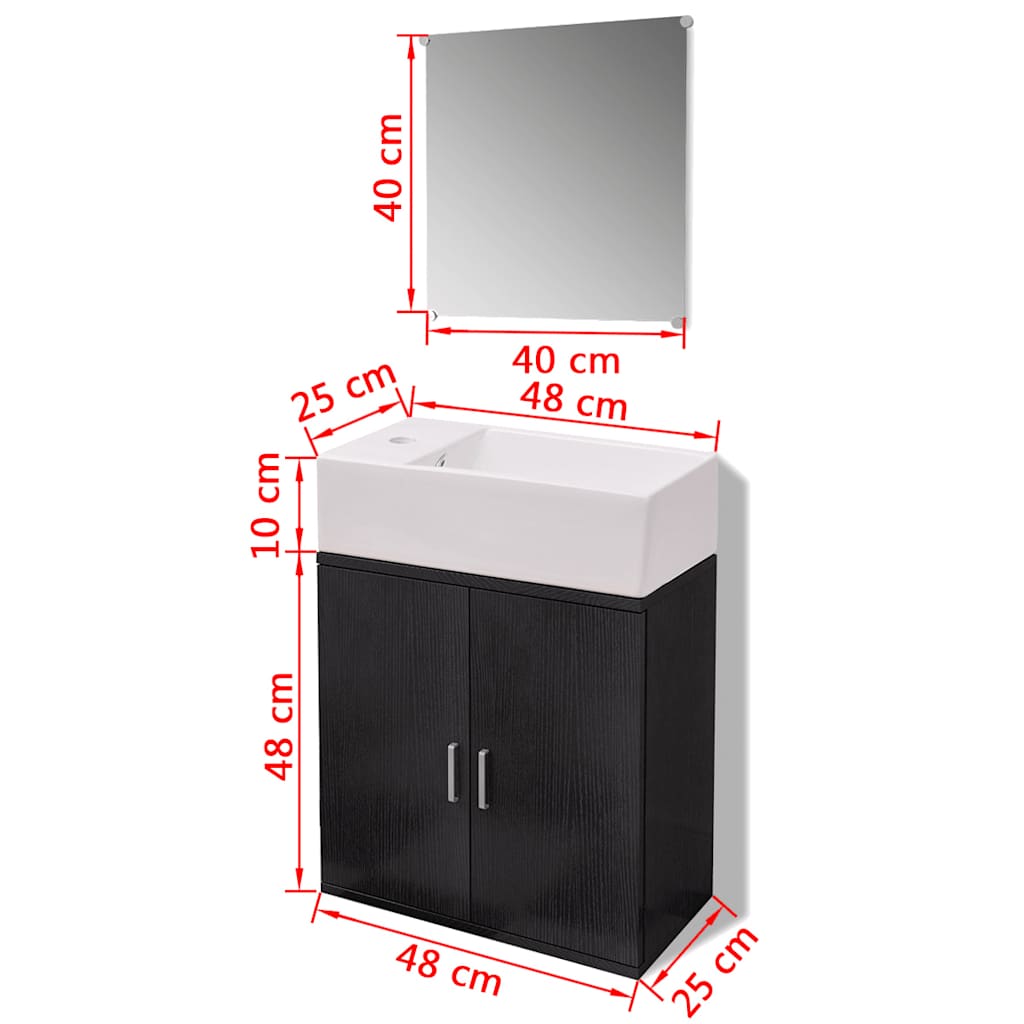 vidaXL Bathroom Cabinet | Black and White | Engineered wood, Ceramic | Compact