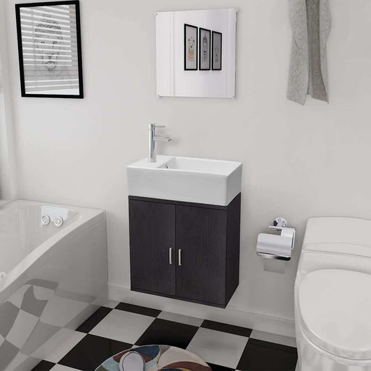 vidaXL Bathroom Cabinet | Black and White | Engineered wood, Ceramic | Compact