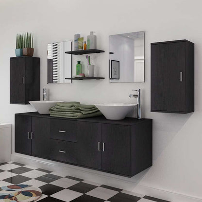 vidaXL Nine Piece Bathroom Furniture and Basin Set Black
