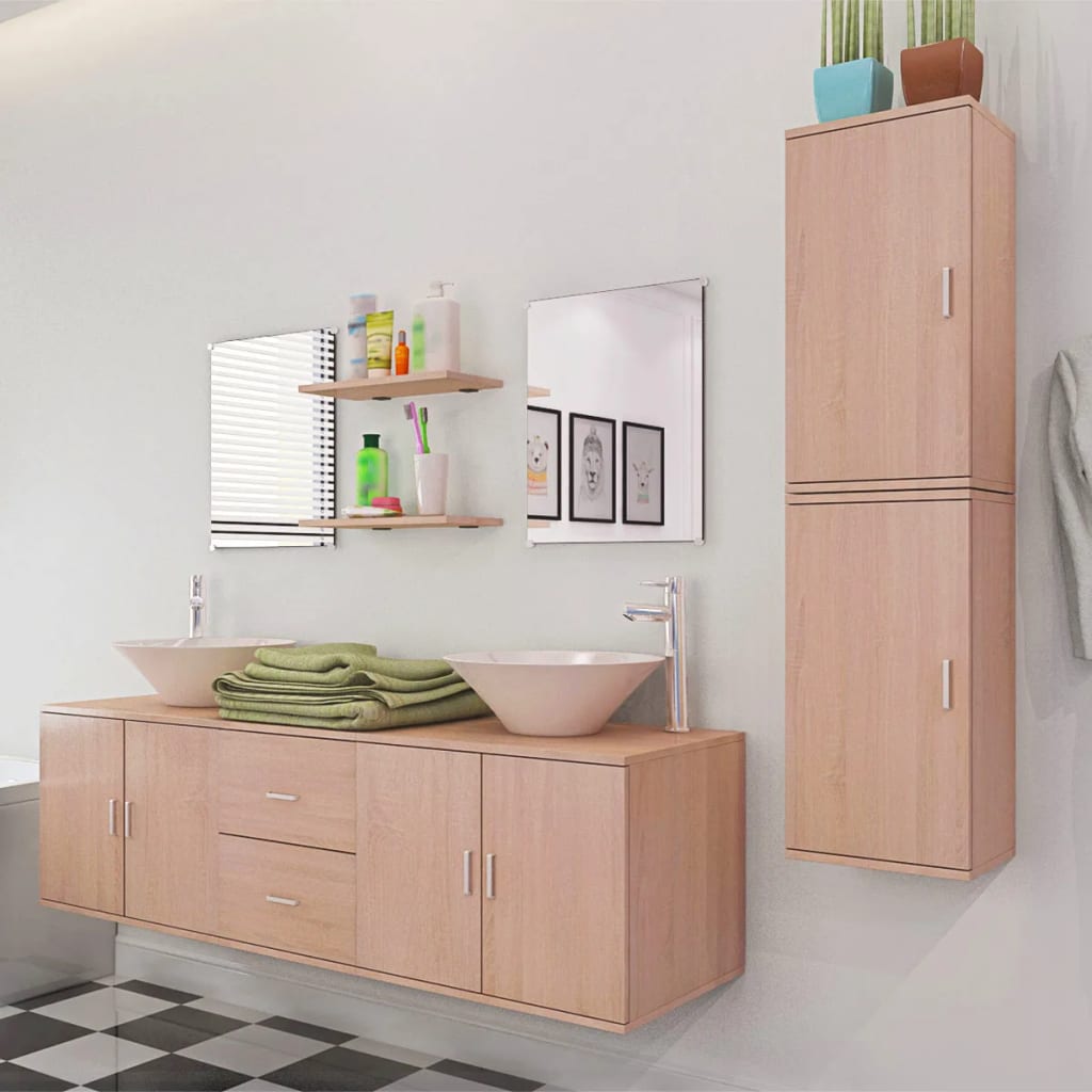 vidaXL Nine Piece Bathroom Furniture and Basin Set Beige