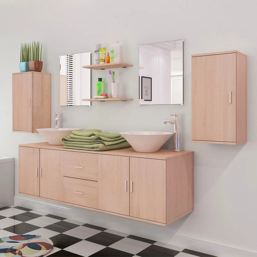 vidaXL Nine Piece Bathroom Furniture and Basin Set Beige