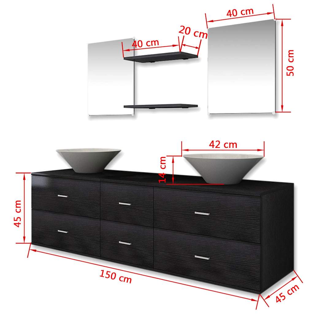 vidaXL Seven Piece Bathroom Furniture and Basin Set Black